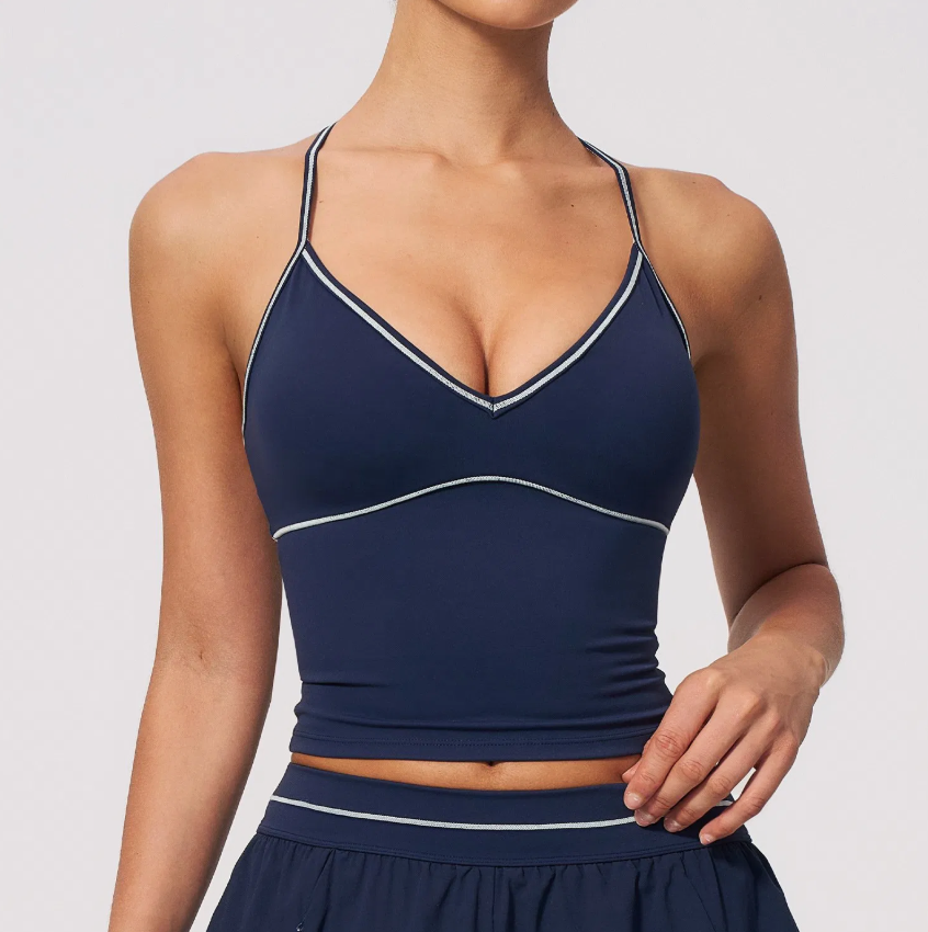Women's V-Neck Color Block Y-Back Yoga Sports Tank Top