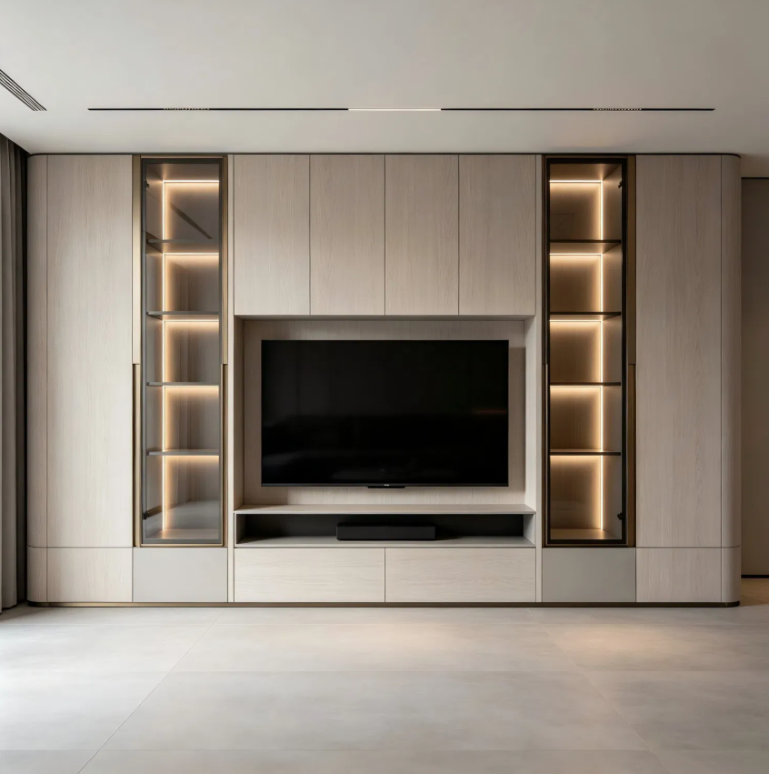 Italian Luxury Wood Veneer TV Unit – Modern Entertainment Center