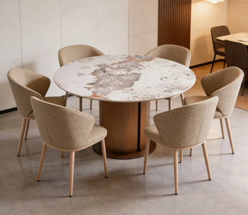 Contemporary Nordic 6-Seater Round Dining Table – Modern Metal Furniture