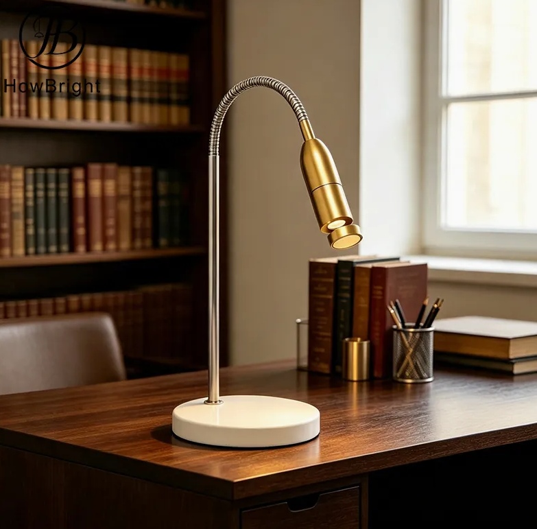 Modern Gold & White Adjustable LED Table Lamp with Flexible Gooseneck
