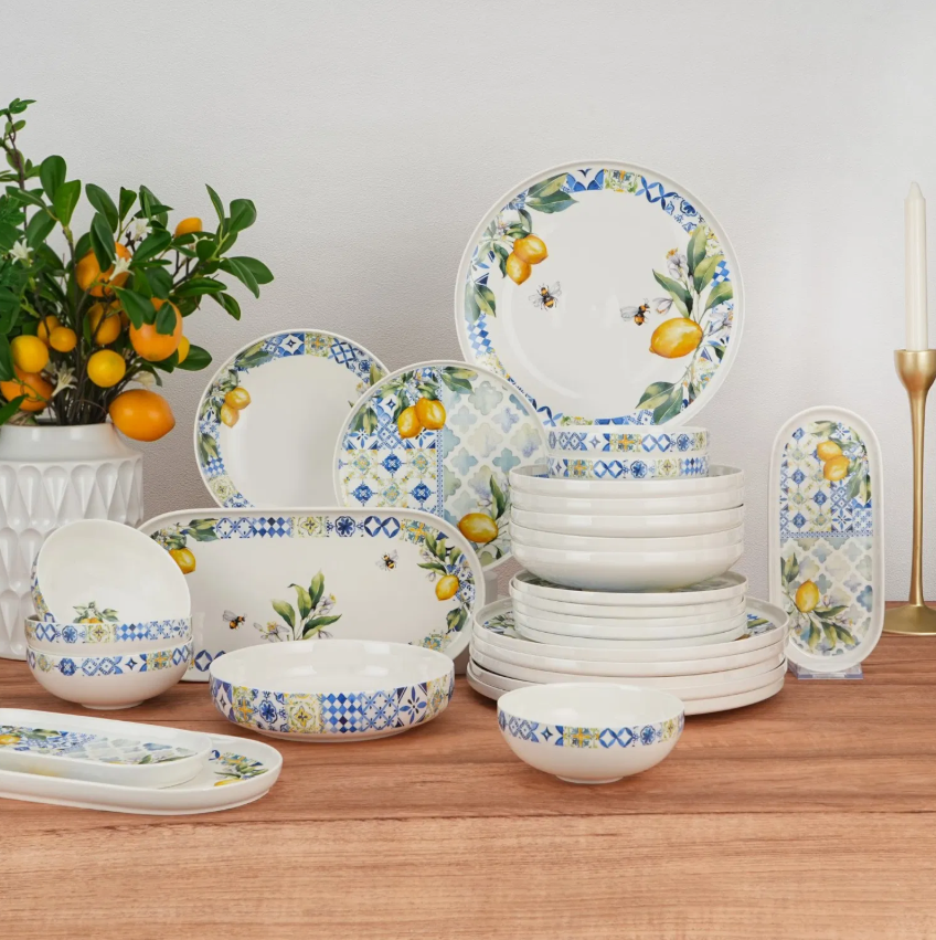 29-Piece Lemon Design Porcelain Dinner Set – Ceramic Crockery & Tableware Collection