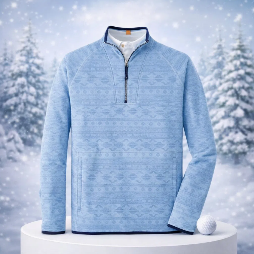 Winter All-Over Printed Fleece Quarter-Zip Golf Pullover – Warm Outdoor Sports Sweatshirt